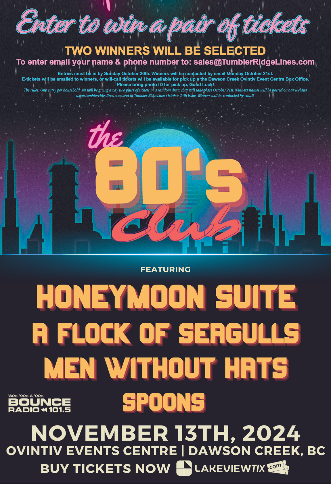 ENTER TO WIN A PAIR TICKETS TO the 80’s Club | Tumbler RidgeLines